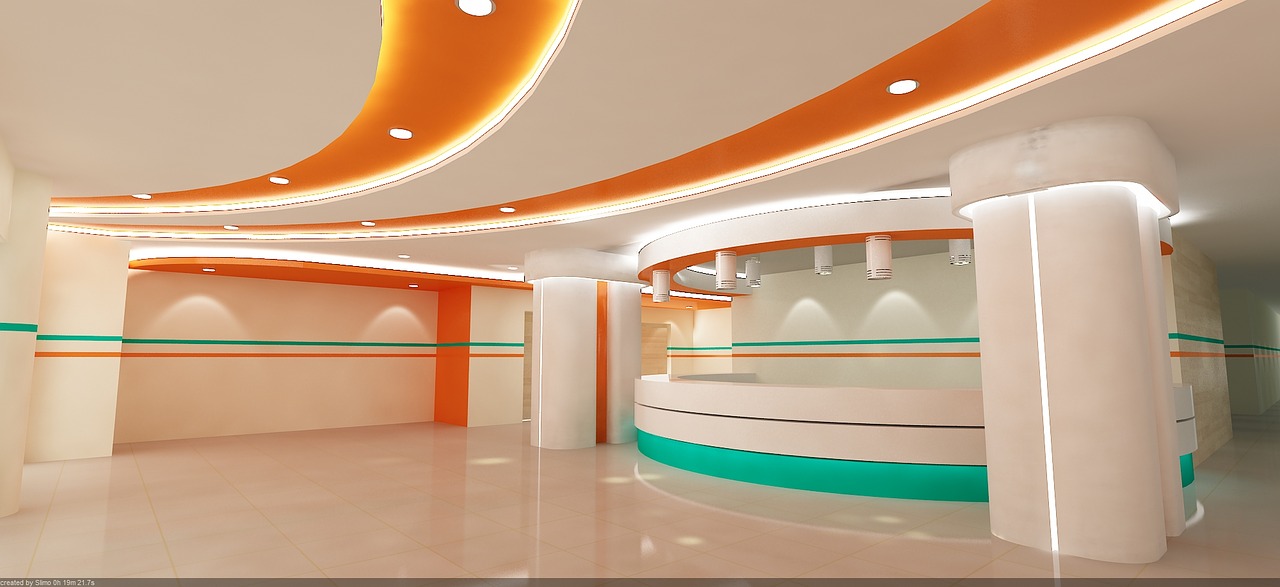 Am empty hospital lobby featuring beautiful design
