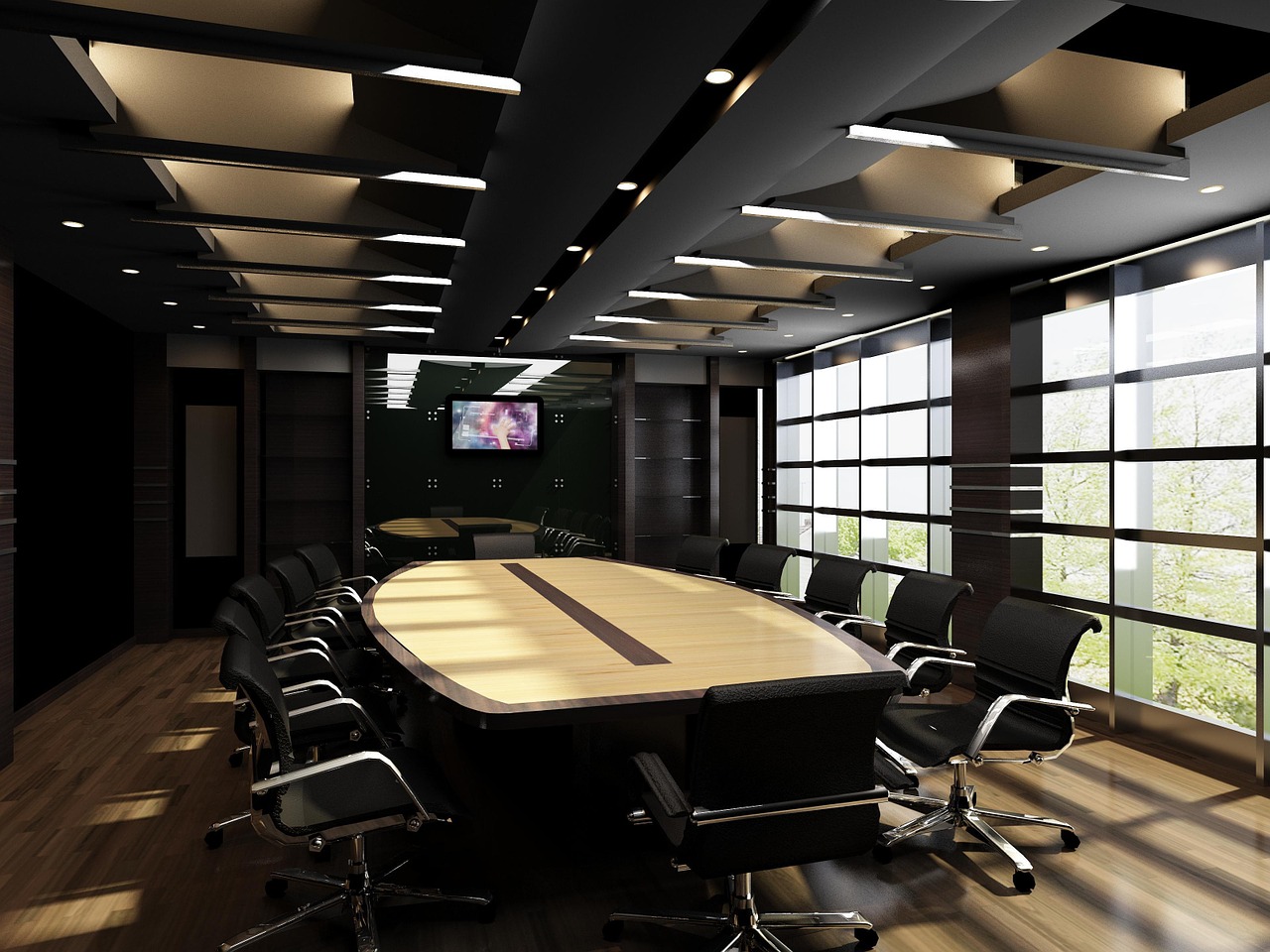 A conference room with impeccable commercial interior design